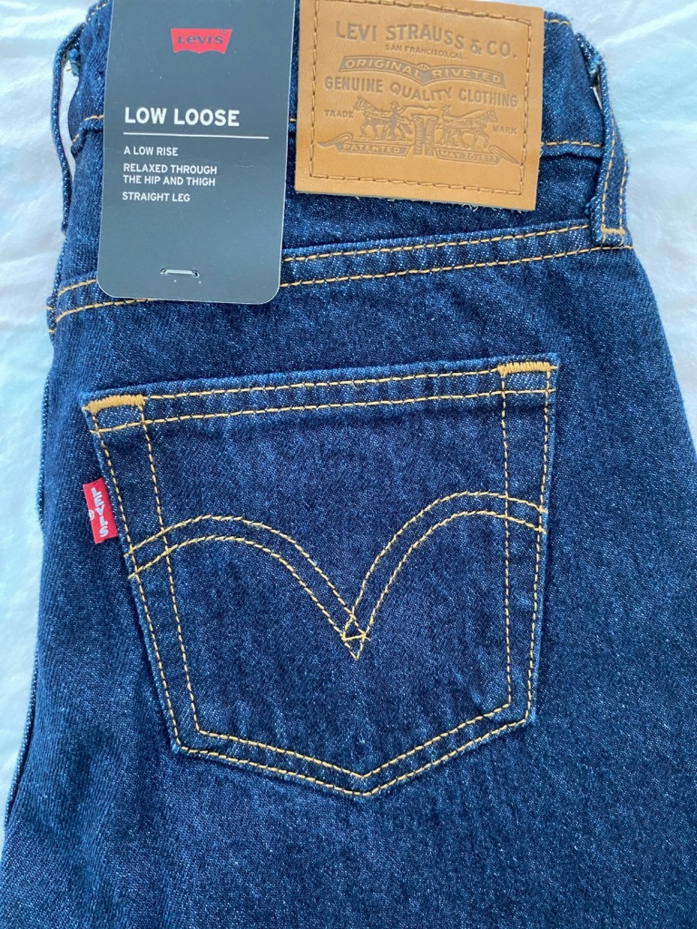 Levi's Dark Blue Straight Leg Low Loose Jeans with Gold Stitching